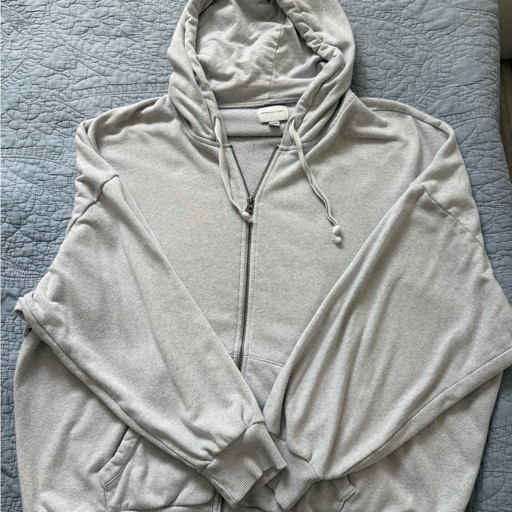 American Eagle Outfitters Light Gray Zip-Up Hoodie